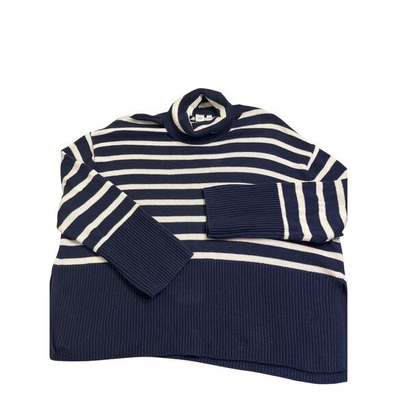 Gap relaxed fit navy white striped turtleneck sweater, size large - Picture 2 of 15